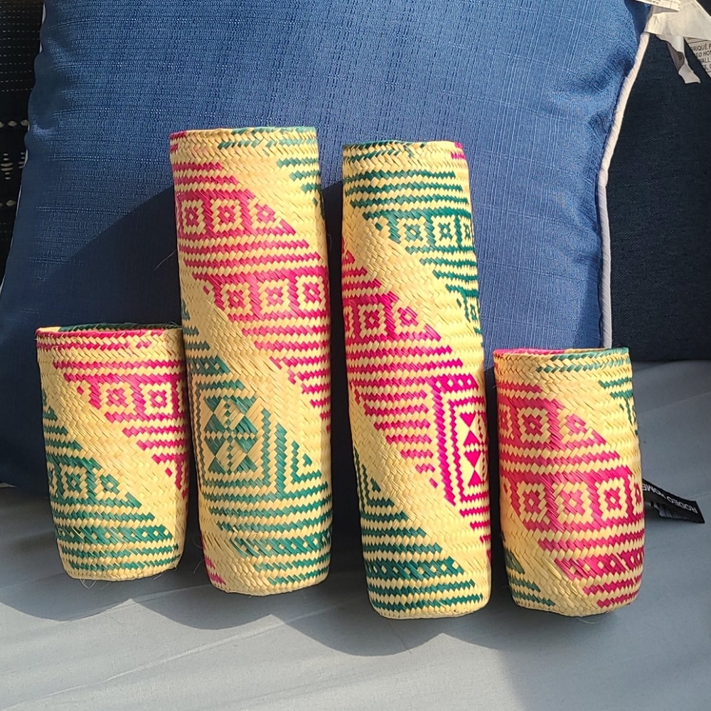 Set of vintage wicker bottle holders